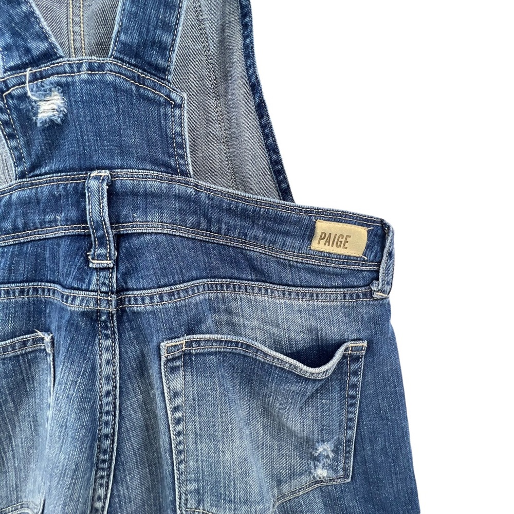 PAIGE Faded Blue Distressed Denim Overalls - Picture 7 of 8